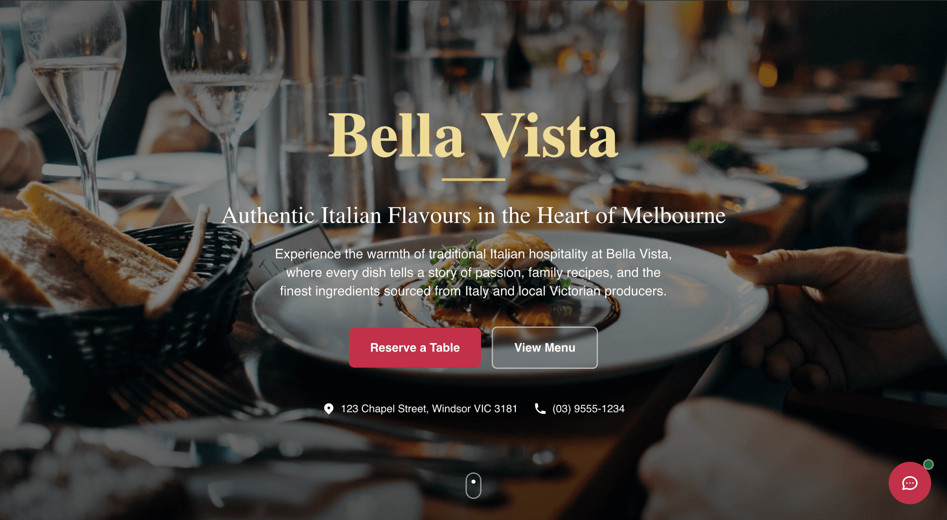 Bella Vista Italian Restaurant - Website Screenshot